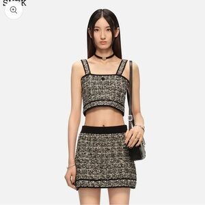 Elegant Tweed Skirt Set - Black and White